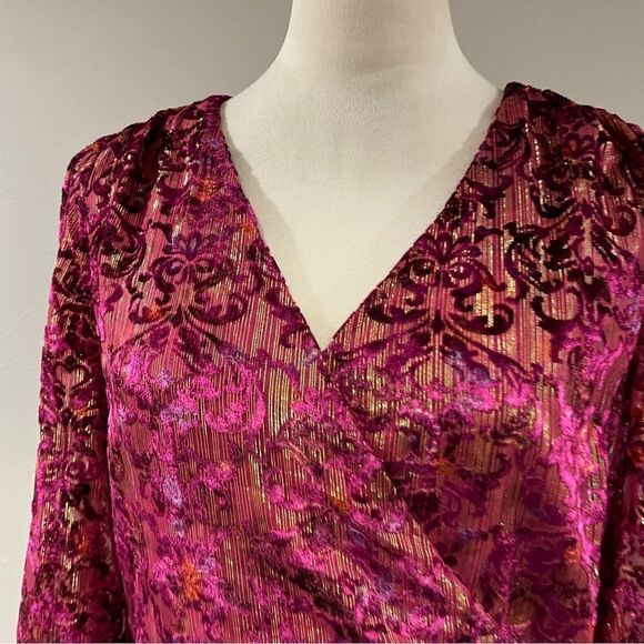 Loft burned velvet fake wrap long sleeve mini dress size 4 - Picture 2 of 13